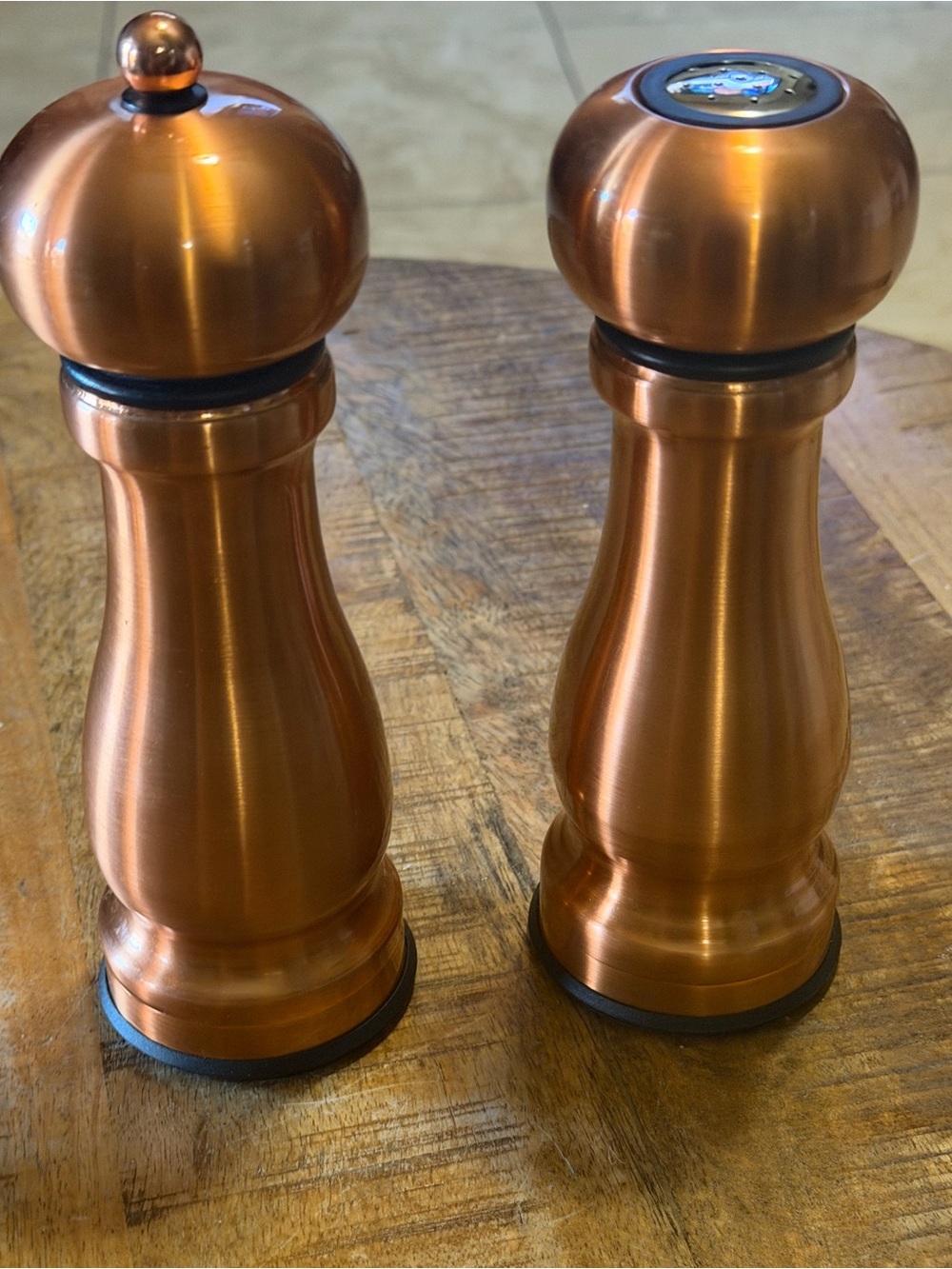 Crate&Barrel TRUDEAU Stainless Steel COPPER Finish Ceramic Pepper Mill Salt 8"